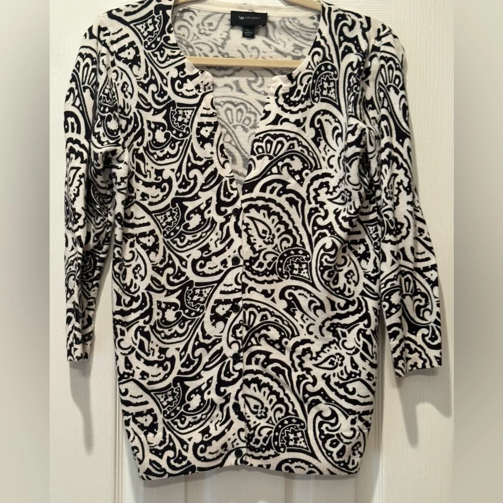 AB Studio Black Paisley Cardigan Size Large